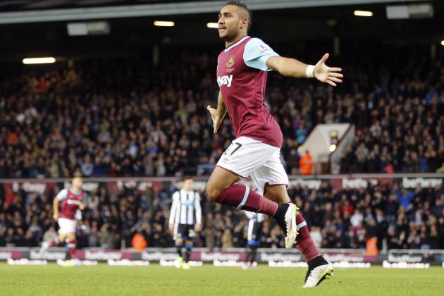 West Ham’s Dimitri Payet celebrates after scoring during the English Premier League soccer match between West Ham and Newcastle at Boleyn Ground in London, Monday, Sept. 14, 2015.(AP Photo/Frank Augstein)