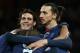 PARIS - FEBRUARY 10: Zlatan Ibrahimovic of PSG celebrates scoring the third goal with Edinson Cavani of PSG (left) during the French Cup (Coupe de France) match between Paris Saint-Germain (PSG) and Olympique Lyonnais (OL) at Parc des Princes stadium on February 10, 2016 in Marseille, France. (Photo by Jean Catuffe/Getty Images)