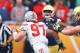 Jan 1, 2016; Glendale, AZ, USA; Ohio State Buckeyes defensive lineman Joey Bosa (97) against the Notre Dame Fighting Irish during the 2016 Fiesta Bowl at University of Phoenix Stadium. The Buckeyes defeated the Fighting Irish 44-28. Mandatory Credit: Mark J. Rebilas-USA TODAY Sports