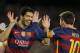 FC Barcelona's Luis Suarez, left, reacts after scoring with his teammate Lionel Messiagainst Celta Vigo during a Spanish La Liga soccer match at the Camp Nou stadium in Barcelona, Spain, Sunday, Feb. 14, 2016. (AP Photo/Manu Fernandez)