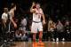 Jan 13, 2016; Brooklyn, NY, USA; New York Knicks point guard Jose Calderon (3) reacts after a three point shot against the Brooklyn Nets during the fourth quarter at Barclays Center. The Nets defeated the Knicks 110-104. Mandatory Credit: Brad Penner-USA TODAY Sports