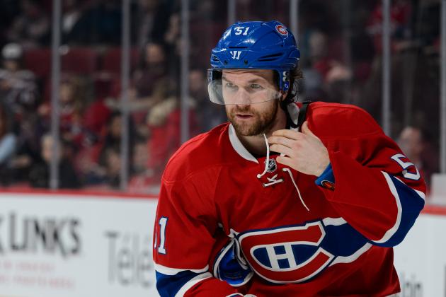 MONTREAL, QC - FEBRUARY 03:  David Desharnais #51 of the Montreal Canadiens skates during the NHL game against the Buffalo Sabres at the Bell Centre on February 3, 2016 in Montreal, Quebec, Canada.  The Buffalo Sabres defeated the Montreal Canadiens 4-2.  (Photo by Minas Panagiotakis/Getty Images)