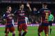 TOPSHOT - Barcelona's Brazilian forward Neymar (R) celebrates his goal with Barcelona's Argentinian forward Lionel Messi (L) and Barcelona's Uruguayan forward Luis Suarez during the Spanish league football match FC Barcelona vs RC Celta de Vigo at the Camp Nou stadium in Barcelona on February 14, 2016.
/ AFP / JOSEP LAGO (Photo credit should read JOSEP LAGO/AFP/Getty Images)