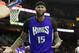 Feb 10, 2016; Philadelphia, PA, USA; Sacramento Kings center DeMarcus Cousins (15) reacts to an out of bounds ball during the second half against the Philadelphia 76ers at Wells Fargo Center. The Sacramento Kings won 114-110. Mandatory Credit: Bill Streicher-USA TODAY Sports