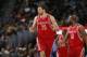 Houston Rockets forward Donatas Motiejunas (20) in the second half of an NBA basketball game Monday, Dec.14, 2015, in Denver. The Nuggets won 114-108. (AP Photo/David Zalubowski)
