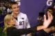 FILE - In this Jan. 27, 2015, file photo, New England Patriots' Rob Gronkowski poses for a selfie with television host and sportscaster Charissa Thompson during media day for NFL Super Bowl XLIX football game in Phoenix. Men are behind more news stories than women by a nearly 2-to-1 margin across print and television platforms, though there was a slight increase in bylines and credits for women last year, a new study says. The Washington-based Women's Media Center released its study Thursday, June 4, 2015, as part of its fourth annual report on