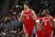 Houston Rockets forward Donatas Motiejunas (20) in the second half of an NBA basketball game Monday, Dec.14, 2015, in Denver. The Nuggets won 114-108. (AP Photo/David Zalubowski)