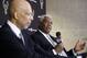 Former Milwaukee Bucks' Kareem Abdul-Jabbar and Oscar Robertson answer questions before an NBA basketball game between the Milwaukee Bucks and the Brooklyn Nets Saturday, Nov. 7, 2015, in Milwaukee. (AP Photo/Morry Gash)