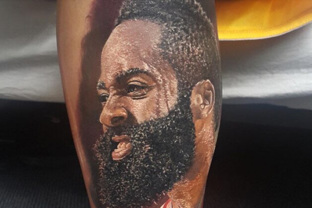 Fan Gets Large Detailed Portrait Of James Harden Tattooed On Leg