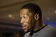 Michael Strahan speaks during an interview at the NFL Super Bowl XLVIII media center, Tuesday, Jan. 28, 2014, in New York. (AP Photo/Matt Slocum)