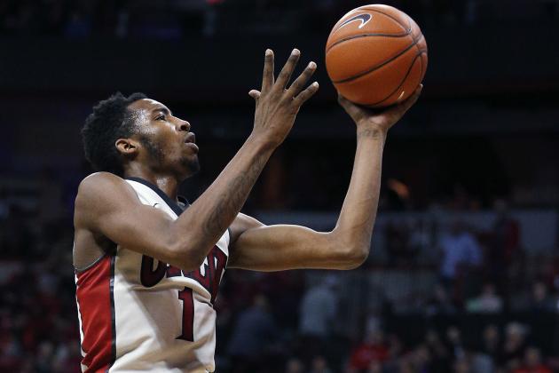 UNLV forward Derrick Jones Jr. shoots against Air Force during the second half of an NCAA college basketball game Saturday, Jan. 16, 2016, in Las Vegas. UNLV won 100-64. (AP Photo/John Locher)