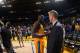 OAKLAND, CA - MARCH 1: Head coach Steve Kerr chats with Draymond Green #23 of the Golden State Warriors after defeating the Atlanta Hawks on March 1, 2016 at Oracle Arena in Oakland, California. NOTE TO USER: User expressly acknowledges and agrees that, by downloading and or using this photograph, user is consenting to the terms and conditions of Getty Images License Agreement. Mandatory Copyright Notice: Copyright 2016 NBAE (Photo by Noah Graham/NBAE via Getty Images)