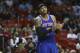 New York Knicks forward Carmelo Anthony claps during the second half of an NBA basketball game against the Miami Heat, Wednesday, Jan. 6, 2016, in Miami. The Knicks defeated the Heat 98-90. (AP Photo/Lynne Sladky)
