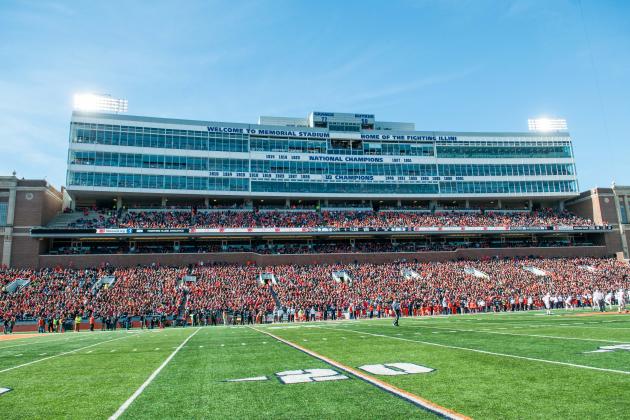 A general view of Memorial Stadium during an NCAA football game between Illinois and Ohio State Saturday, Nov. 14, 2015 at Memorial Stadium in Champaign, Ill.  Ohio State won 28-3.  (AP Photo/Bradley Leeb)