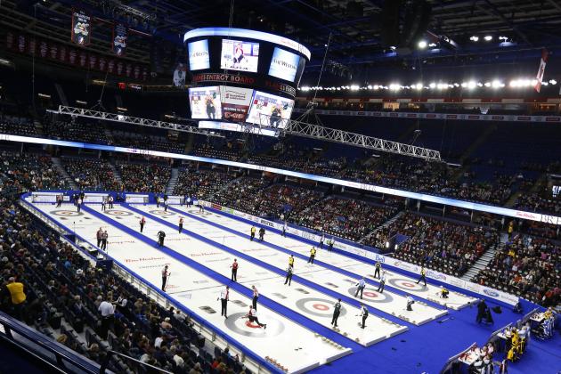 CALGARY, AB - MARCH 1: Draw 4 of the Canadian Men's Curling Championships takes place during the Tim Horton's Brier at the Scotiabank Saddledome on March 1, 2015 in Calgary, Alberta, Canada. (Photo by Todd Korol/Getty Images)