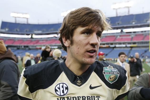 NASHVILLE, TN - DECEMBER 31: Jordan Rodgers #11 of the Vanderbilt Commodores looks on after the game against the North Carolina State Wolfpack during the Franklin American Mortgage Music City Bowl at LP Field on December 31, 2012 in Nashville, Tennessee. Vanderbilt won 38-24. (Photo by Joe Robbins/Getty Images)