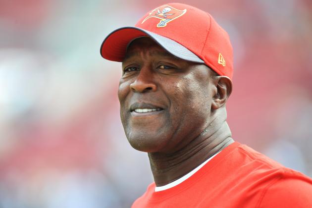 TAMPA, FL - NOVEMBER 15: Head coach Lovie Smith of the Tampa Bay Buccaneers watches pregame warmup before the game against the Dallas Cowboys at Raymond James Stadium on November 15, 2015 in Tampa, Florida. (Photo by Cliff McBride/Getty Images)