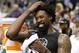 Los Angeles Clippers forward DeAndre Jordan (6) looks on from the bench as the Clippers take a 29 point lead during the second half of an NBA basketball game against the Dallas Mavericks Monday, March 7, 2016, in Dallas. (AP Photo/Brandon Wade)