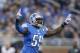 Detroit Lions middle linebacker Tahir Whitehead reacts after the Philadelphia Eagles miss a field goal during the first half of an NFL football game, Thursday, Nov. 26, 2015, in Detroit. (AP Photo/Rick Osentoski)
