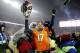 Denver Broncos quarterback Brock Osweiler (17) celebrates after an NFL football game against the New England Patriots, Sunday, Nov. 29, 2015, in Denver. The Broncos defeated the Patriots 30-24. (AP Photo/Jack Dempsey)