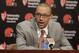 Executive Vice President of Football Operations Sashi Brown addresses the media during a news conference, Wednesday, Jan. 13, 2016, in Berea, Ohio. (AP Photo/Tony Dejak)