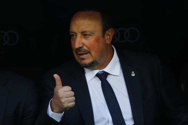 Real Madrid's head coach Rafa Benitez waits for the start of the game during the Spanish La Liga soccer match between Real Madrid and Getafe at the Santiago Bernabeu stadium in Madrid, Saturday, Dec. 5, 2015. Real Madrid won 4-1. (AP Photo/Francisco Seco)