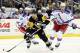 Mar 3, 2016; Pittsburgh, PA, USA; Pittsburgh Penguins right wing Phil Kessel (81) skates with the puck against the New York Rangers during the second period at the CONSOL Energy Center. The Penguins won 4-1. Mandatory Credit: Charles LeClaire-USA TODAY Sports