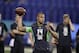 Mississippi State quarterback Dak Prescott runs a drill at the NFL football scouting combine on Saturday, Feb. 27, 2016, in Indianapolis. (AP Photo/Darron Cummings)