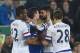 Chelsea's Brazilian-born Spanish striker Diego Costa (2nd R) and Everton's English midfielder Gareth Barry clash in the incident leading to Costa's second yellow card during the English FA cup quarter-final football match between Everton and Chelsea at Goodison Park in Liverpool, north west England on March 12, 2016. / AFP / Paul ELLIS / RESTRICTED TO EDITORIAL USE. No use with unauthorized audio, video, data, fixture lists, club/league logos or 'live' services. Online in-match use limited to 75 images, no video emulation. No use in betting, games or single club/league/player publications. / (Photo credit should read PAUL ELLIS/AFP/Getty Images)