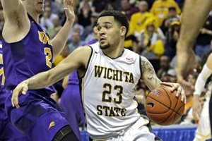 FILE- In this March 5, 2016, file photo, Wichita State's Fred VanVleet (23) drives around Northern Iowa's Klint Carlson (2) during the second half of an NCAA college basketball game in the semifinals of the Missouri Valley Conference men's tournament in St. Louis. Wichita State is one of eight teams whose tournaments are starting a little bit before the first round of the college basketball NCAA Tournament officially opens Thursday, March 17. (AP Photo/Tom Gannam, File)