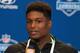 Feb 26, 2016; Indianapolis, IN, USA; UCLA linebacker Myles Jack speaks to the media during the 2016 NFL Scouting Combine at Lucas Oil Stadium. Mandatory Credit: Trevor Ruszkowski-USA TODAY Sports