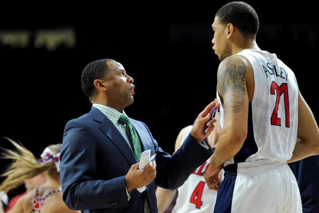 Nov 16, 2014; Tucson, AZ, USA; Arizona Wildcats assistant coach Damon Stoudamire talks to forward Brandon Ashley (21) during the second half against the Cal State Northridge Matadors at McKale Center. Arizona won 86-68. Mandatory Credit: Casey Sapio-USA TODAY Sports
