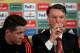 MANCHESTER, ENGLAND - MARCH 16: Ander Herrera of Manchester United (L) and Louis van Gaal Manager of Manchester United attend a press conference ahead of the UEFA Europa League round of 16 second leg match between Manchester United and Liverpool at Old Trafford on March 16, 2016 in Manchester, England. (Photo by Steve Bardens/Getty Images)