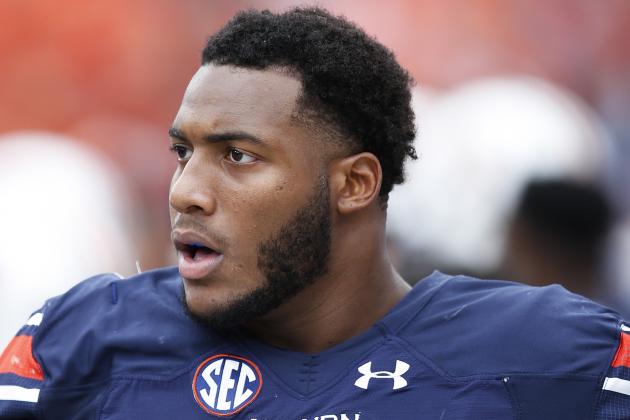 AUBURN, AL - OCTOBER 31: Byron Cowart #9 of the Auburn Tigers looks on during a game against the Ole Miss Rebels at Jordan-Hare Stadium on October 31, 2015 in Auburn, Alabama. Ole Miss defeated Auburn 27-19. (Photo by Joe Robbins/Getty Images)
