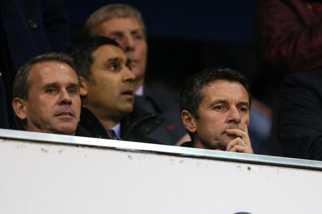 LONDON, ENGLAND - NOVEMBER 02:  Remi Garde manager of Aston Villa sits next to Chief Executive Tom Fox before the Barclays Premier League match between Tottenham Hotspur and Aston Villa at White Hart Lane on November 2, 2015 in London, England.  (Photo by Catherine Ivill - AMA/Getty Images)