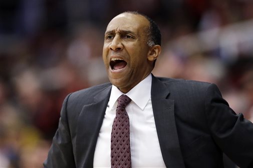 FILE - In this Feb. 27, 2016, file photo, Stanford head coach Johnny Dawkins yells out instructions during the first half of an NCAA college basketball game against UCLA, in Stanford, Calif. A person with direct knowledge of the decision says Johnny Dawkins has been fired after eight seasons coaching the Stanford men’s basketball team. The person spoke on condition of anonymity Monday, March 14, 2016, because the school hadn’t announced the dismissal of Dawkins, who guided the Cardinal to the Sweet 16 of the 2014 NCAA Tournament and NIT championships after the 2012 and ’15 seasons.(AP Photo/Marcio Jose Sanchez, File)