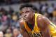 INDIANAPOLIS, IN - MARCH 24: Myles Turner #33 of the Indiana Pacers looks on against the New Orleans Pelicans during a game at Bankers Life Fieldhouse on March 24, 2016 in Indianapolis, Indiana. The Pacers defeated the Pelicans 92-84. NOTE TO USER: User expressly acknowledges and agrees that, by downloading and or using the photograph, User is consenting to the terms and conditions of the Getty Images License Agreement. (Photo by Joe Robbins/Getty Images)