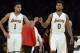 LOS ANGELES, CA - NOVEMBER 22: D'Angelo Russell #1 and Nick Young #0 of the Los Angeles Lakers pump fists during the second half of the basketball game against Portland Trail Blazers at Staples Center November 22, 2015 in Los Angeles, California. NOTE TO USER: User expressly acknowledges and agrees that, by downloading and or using the photograph, User is consenting to the terms and conditions of the Getty Images License Agreement. (Photo by Kevork Djansezian/Getty Images)