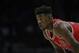 Chicago Bulls' Jimmy Butler in action during an NBA basketball game against the Philadelphia 76ers, Monday, Nov. 9, 2015, in Philadelphia. (AP Photo/Matt Slocum)