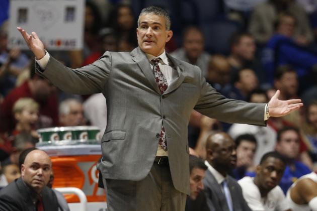 South Carolina head coach Frank Martin argues a call during the first half of an NCAA college basketball game against Georgia in the Southeastern Conference tournament in Nashville, Tenn., Friday, March 11, 2016. (AP Photo/John Bazemore)