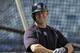 New York Yankees' Brett Gardner pulls on his batting gloves before a spring training baseball game against the Toronto Blue Jays Wednesday, March 16, 2016, in Tampa, Fla. (AP Photo/Chris O'Meara)