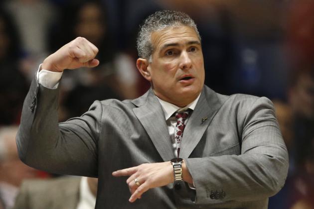 South Carolina head coach Frank Martin directs his team against Georgia during the first half of an NCAA college basketball game in the Southeastern Conference tournament in Nashville, Tenn., Friday, March 11, 2016. (AP Photo/John Bazemore)