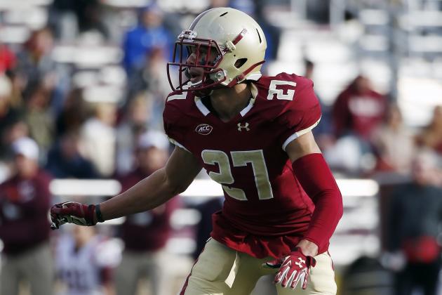 Boston College defensive back Justin Simmons (27) during the fourth quarter of an NCAA college football game against Virginia Tech in Boston, Saturday, Oct. 31, 2015. Virginia Tech won 26-10. (AP Photo/Michael Dwyer)
