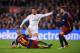 BARCELONA, SPAIN - APRIL 02: Cristiano Ronaldo of Real Madrid CF attempts to shoot under pressure from Javier Mascherano and Gerard Pique of FC Barcelona during the La Liga match between FC Barcelona and Real Madrid CF at Camp Nou on April 2, 2016 in Barcelona, Spain. (Photo by Alex Caparros/Getty Images)