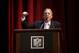 Oakland Raiders owner Mark Davis speaks to fans during a hearing hosted by the NFL to gather comments from football fans on the possible relocation of the team Thursday, Oct. 29, 2015, in Oakland , Calif. (AP Photo/Marcio Jose Sanchez)