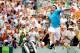 Novak Djokovic celebrates his win over Kei Nishikori in the finals of the 2016 Miami Open.