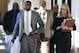 Former Vanderbilt University football player Cory Batey, front left, arrives for jury selection in his trial Monday, Nov. 3, 2014, in Nashville, Tenn. Batey and former teammate Brandon Vandenburg are charged with the rape of an unconscious 21-year-old female student on June 23, 2013. (AP Photo/Mark Humphrey)