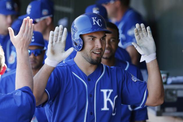Kansas City Royals' Eric Hosmer celebrates his home run against the Milwaukee Brewers during the third inning of a spring training baseball game Wednesday, March 9, 2016, in Surprise, Ariz.  The Royals defeated the Brewers 7-5. (AP Photo/Ross D. Franklin)