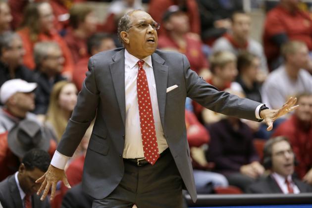 Texas Tech coach Tubby Smith talks to his team during the first half of an NCAA college basketball game against Iowa State, Wednesday, Jan. 6, 2016, in Ames, Iowa. (AP Photo/Charlie Neibergall)