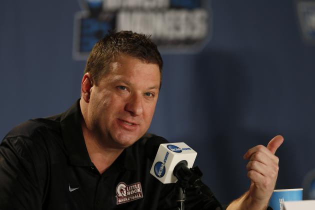 Arkansas Little Rock head coach Chris Beard responds to questions during a news conference as the team prepares for a second-round men's college basketball game Friday, March 18, 2016, in the NCAA Tournament in Denver. Arkansas Little Rock will face Iowa State on Saturday. (AP Photo/David Zalubowski)